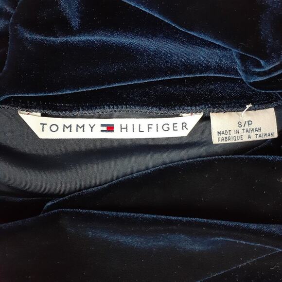 TOMMY HILFIGER Vintage y2K Blue Velvet Cowl Midi Pencil Dress - Picture 6 of 7